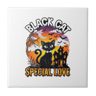 Black Cat Special Love Halloween Haunted House Bat Ceramic Tile