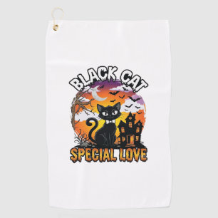 Black Cat Special Love Halloween Haunted House Bat Golf Towel
