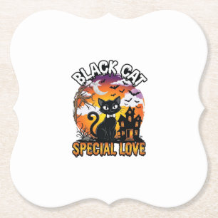 Black Cat Special Love Halloween Haunted House Bat Paper Coaster