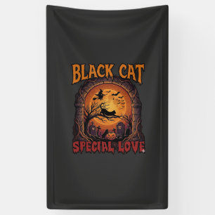 Black Cat Special Love Halloween Moon Witch Pumpki Banner