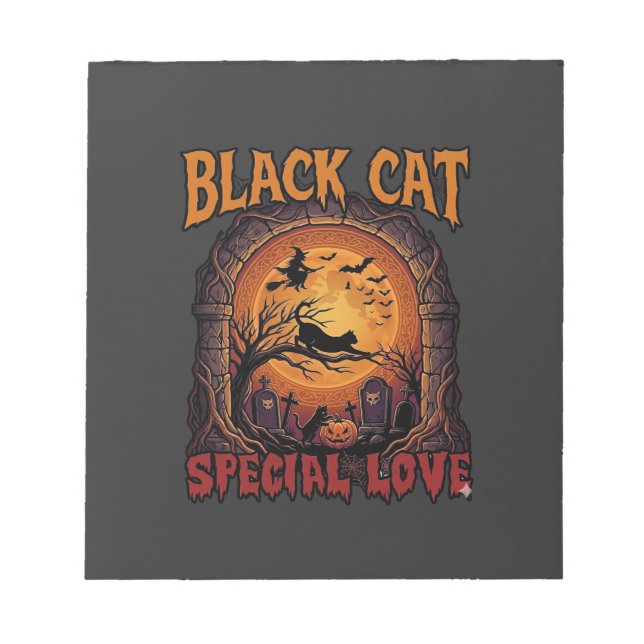 Black Cat Special Love Halloween Moon Witch Pumpki Notepad (Front)