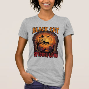 Black Cat Special Love Halloween Moon Witch Pumpki T-Shirt