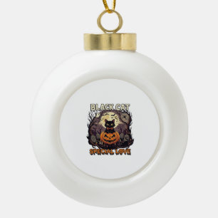 Black Cat Special Love Halloween Pumpkin Full Moon Ceramic Ball Christmas Ornament