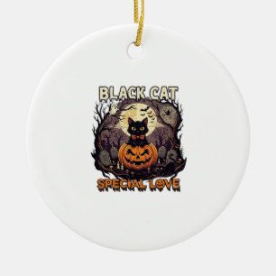Black Cat Special Love Halloween Pumpkin Full Moon Ceramic Ornament