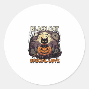 Black Cat Special Love Halloween Pumpkin Full Moon Classic Round Sticker