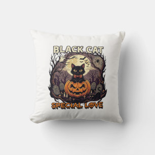 Black Cat Special Love Halloween Pumpkin Full Moon Cushion
