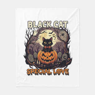 Black Cat Special Love Halloween Pumpkin Full Moon Fleece Blanket