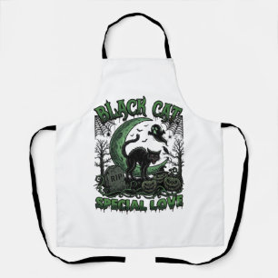 Black Cat Special Love Haloween Crescent Moon Ghos Apron