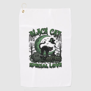 Black Cat Special Love Haloween Crescent Moon Ghos Golf Towel