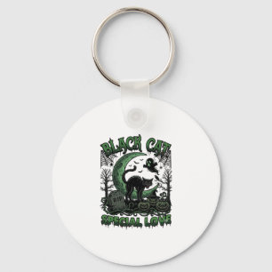 Black Cat Special Love Haloween Crescent Moon Ghos Key Ring