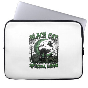 Black Cat Special Love Haloween Crescent Moon Ghos Laptop Sleeve