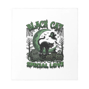 Black Cat Special Love Haloween Crescent Moon Ghos Notepad