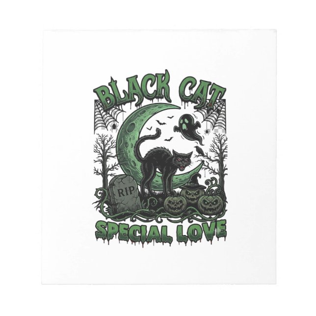 Black Cat Special Love Haloween Crescent Moon Ghos Notepad (Front)