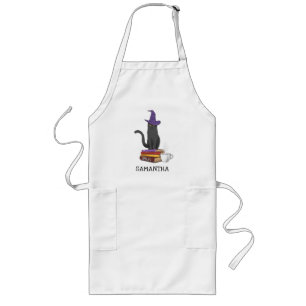 Black Cat Spells Books Halloween Personalised Long Apron