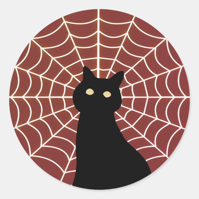 Black Cat & Spider Web Classic Round Sticker (Front)