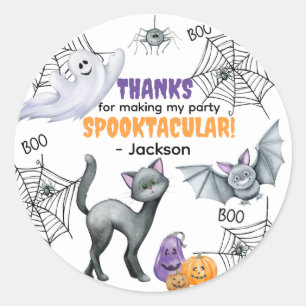 Black Cat Spiderweb & Ghosts Halloween Classic Round Sticker