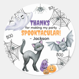 Black Cat Spiderweb & Ghosts Halloween Classic Round Sticker