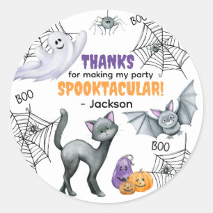 Black Cat Spiderweb & Ghosts Halloween Classic Round Sticker