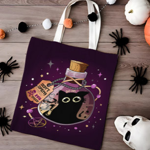 Black Cat Spirit Trapped in Bottle - Spooky Cute Tote Bag