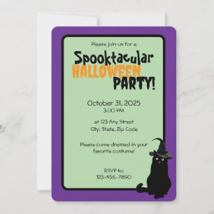 Black Cat Spooktacular Halloween Party Invitation