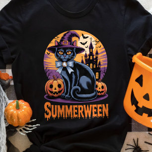 Black Cat Spooky Cute Art Summerween T-Shirt