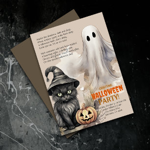Black Cat   Spooky Ghost Halloween Poem Invitation