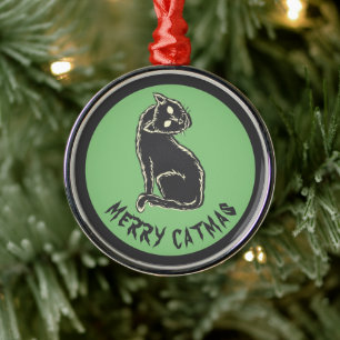 Black Cat Spooky Horror Metal Ornament