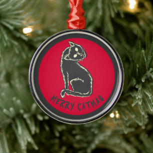 Black Cat Spooky Horror Metal Ornament