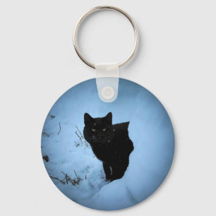Black cat spotlight key ring