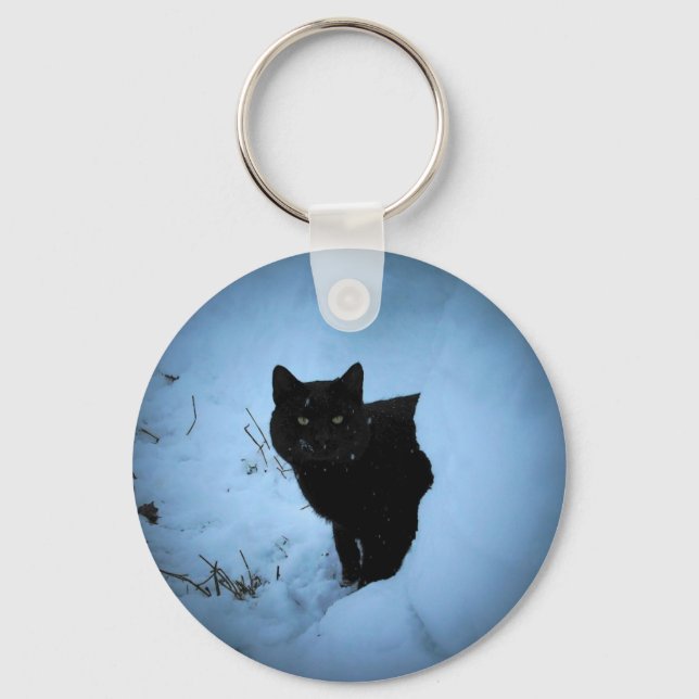 Black cat spotlight key ring (Front)