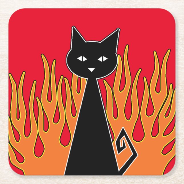 +{ Black Cat }+ Square Paper Coaster (Front)