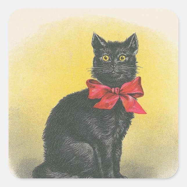 Black Cat Square Sticker (Front)