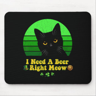 Black Cat St Patricks Day Funny Kitten Lover Shamr Mouse Pad