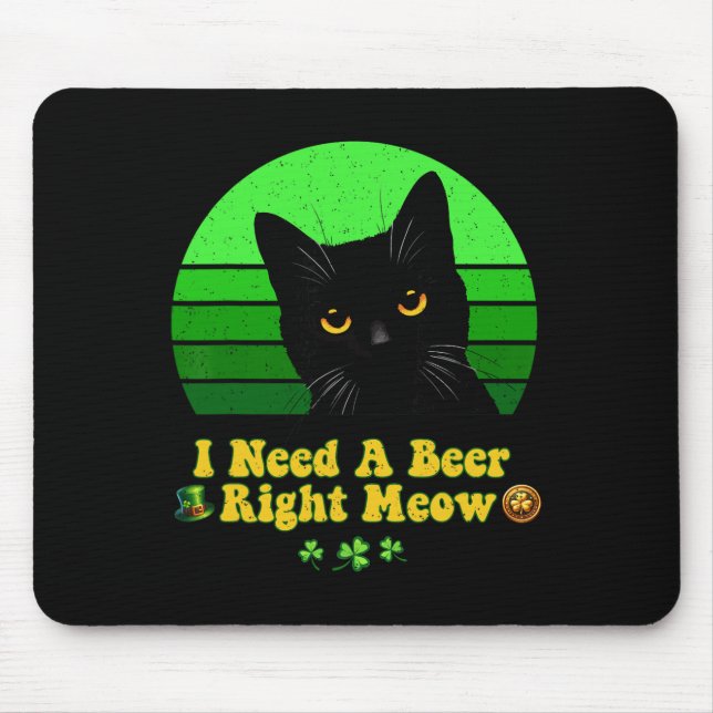 Black Cat St Patricks Day Funny Kitten Lover Shamr Mouse Pad (Front)