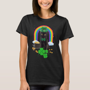 Black Cat St Patricks Day Leprechaun Costume Shamr T-Shirt