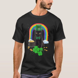 Black Cat St Patricks Day Leprechaun Costume Shamr T-Shirt