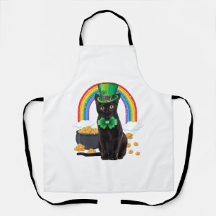 Black Cat St Patrick's Day Leprechaun Shamrock Apron