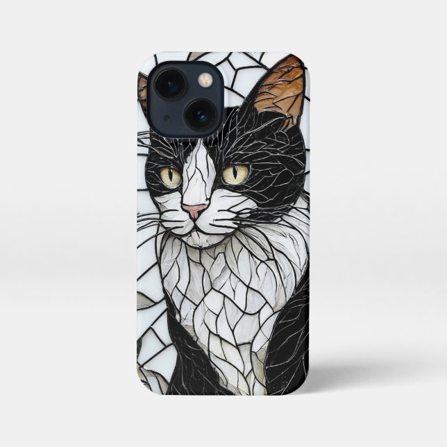 Black cat stained glass Mystical Cat Design iPhone Case (Back)