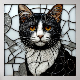 Black cat stained glass poster