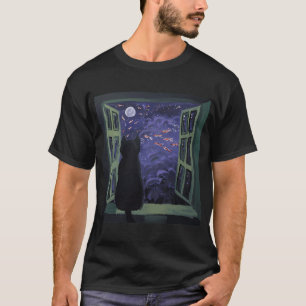 Black Cat Staring into Fish Horizon T-Shirt