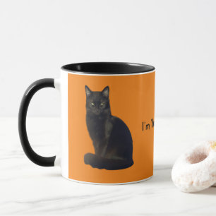 Black Cat Staring   Orange   I'm Watching You Mug
