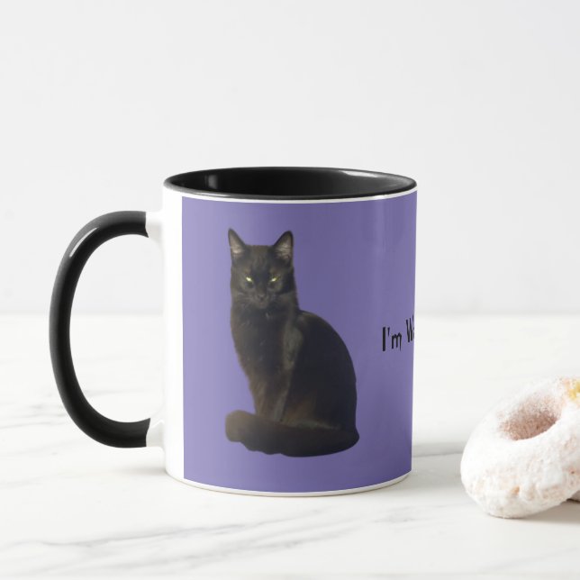 Black Cat Staring | Purple | I'm Watching You Mug (With Donut)