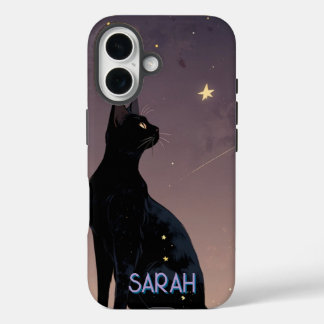 Black Cat Starry Night Celestial Feline Art Gift iPhone 16 Case