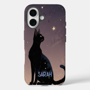 Black Cat Starry Night Celestial Feline Art Gift iPhone 16 Case