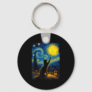 Black Cat Starry Night Van Gogh Cat, Cat Mum, Cat Key Ring