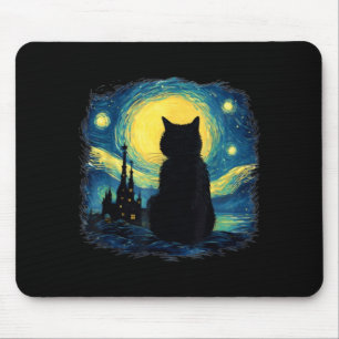Black Cat Starry Night Van Gogh Cat Cat Mum Cat Mouse Pad