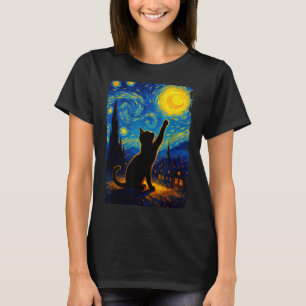 Black Cat Starry Night Van Gogh Cat Cat Mum Cat T-Shirt