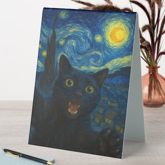 Black Cat Starry Night Van Gogh Cat Selfie  (In SItu (Table))