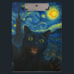 Black Cat Starry Night Van Gogh Cat Selfie  Clipboard<br><div class="desc">Unleash your inner art lover and feline fanatic with this Black Cat Starry Night Van Gogh Cat Selfie Cat Mum Cat Lover T-Shirt. Featuring a cool black cat snapping a selfie against a swirling Van Gogh-inspired night sky, this tee combines iconic art with quirky modern humour. Whether you're a cat...</div>