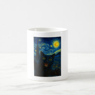 Black Cat Starry Night Van Gogh Cat Selfie  Coffee Mug